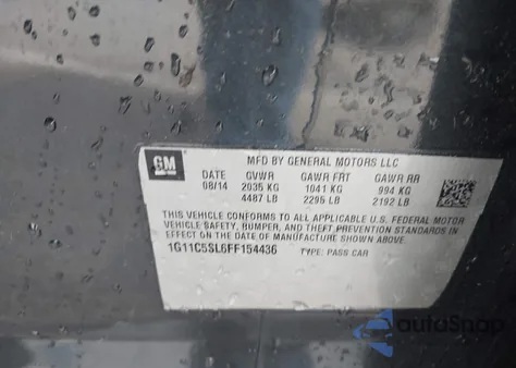 2015 Chevrolet Malibu 1Lt из США, поврежденный, VIN 1G11C5SL6FF154436